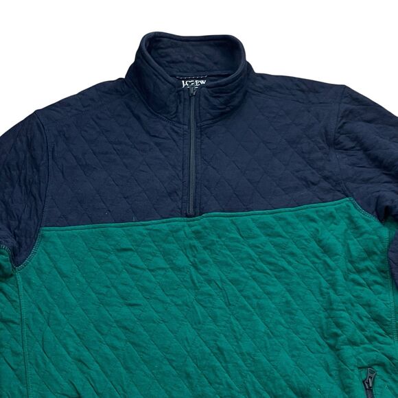 J Crew Sweater Mens M Green Quilted Half Zip Pullover Colorblock Smart Casual - Picture 1 of 16